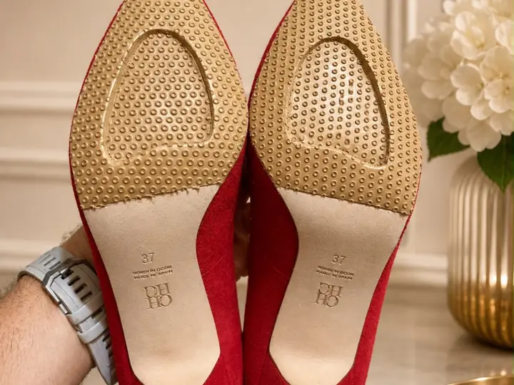 Tacones rojos con suela supersoft nueva vista desde abajo